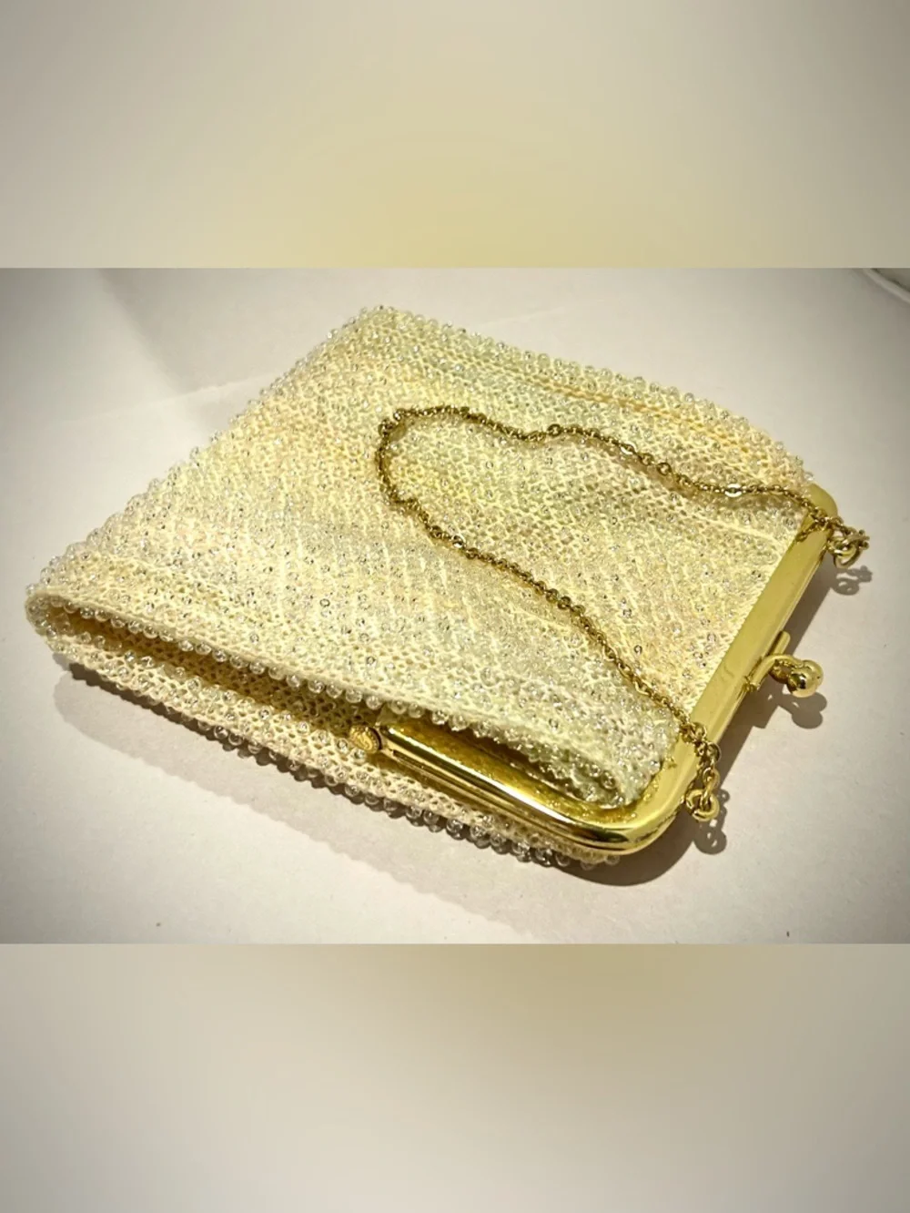 Vintage 50s Kiss Lock Evening Bag Multicolor Lumured Corde-Bead Purse Prom